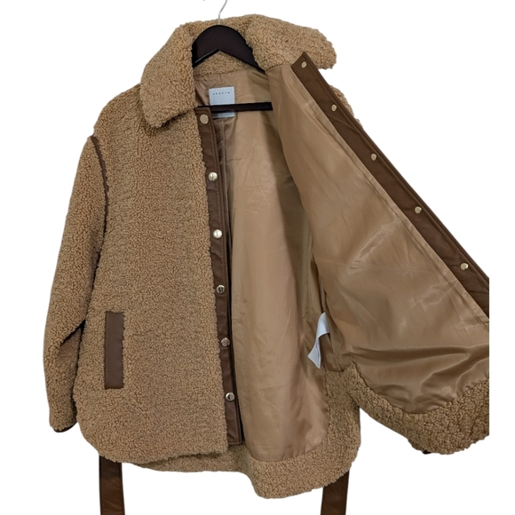 SANDRO Maddox belted faux-fur teddy jacket Size US 4 NWOT - Picture 6 of 11